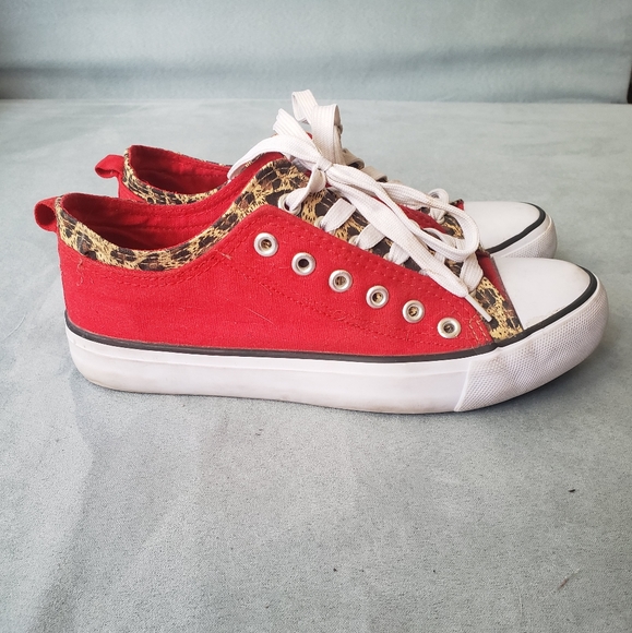 Sz 9 Twisted Red & Leopard Print Lace-Up Shoes - Picture 5 of 8